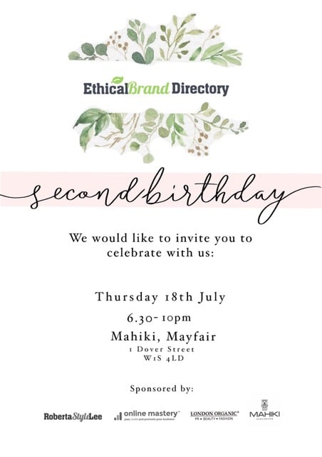 Ethical Brand Directory's second birthday invitation