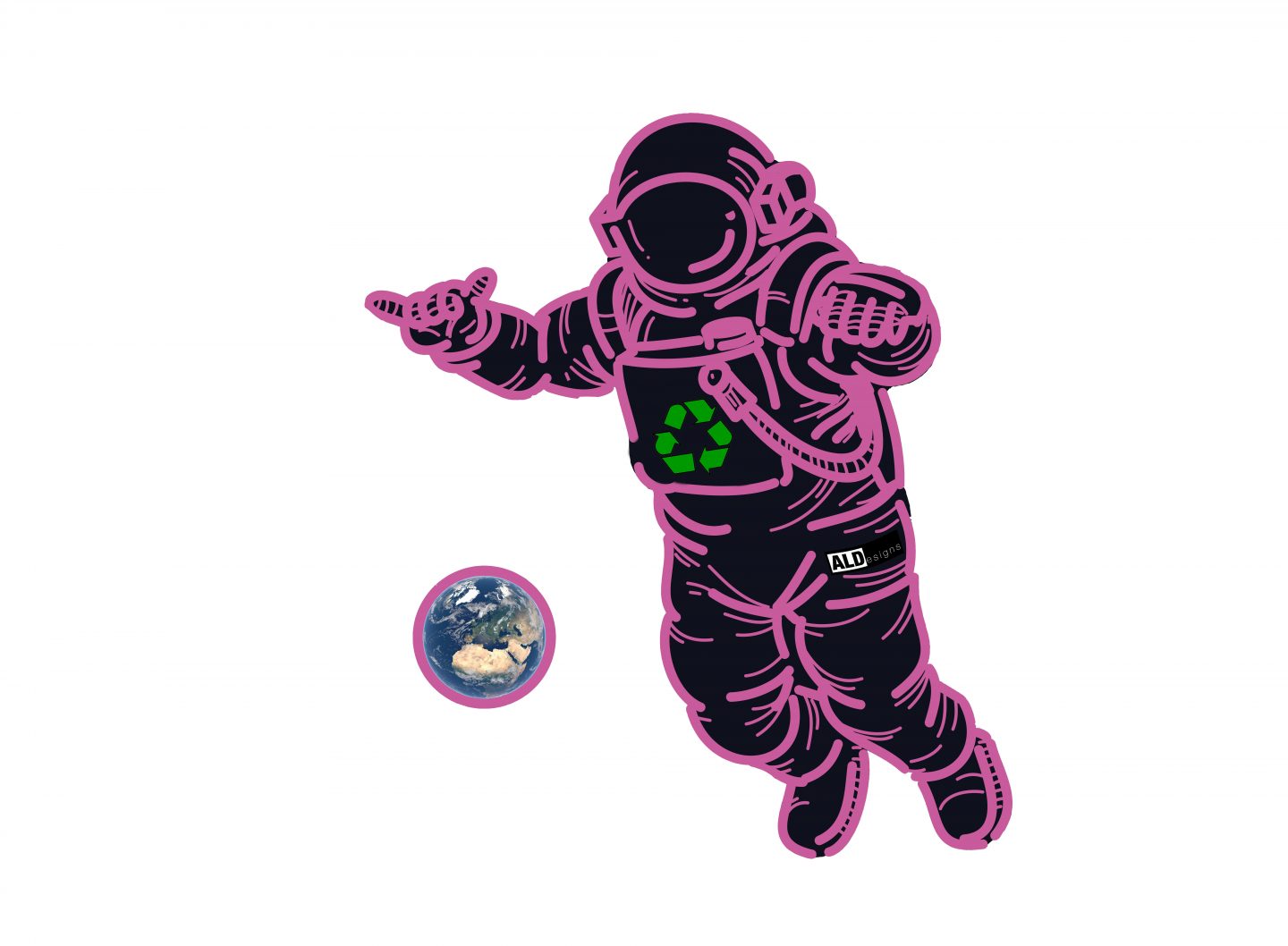 ALDesigns print of astronaut with small planet Earth